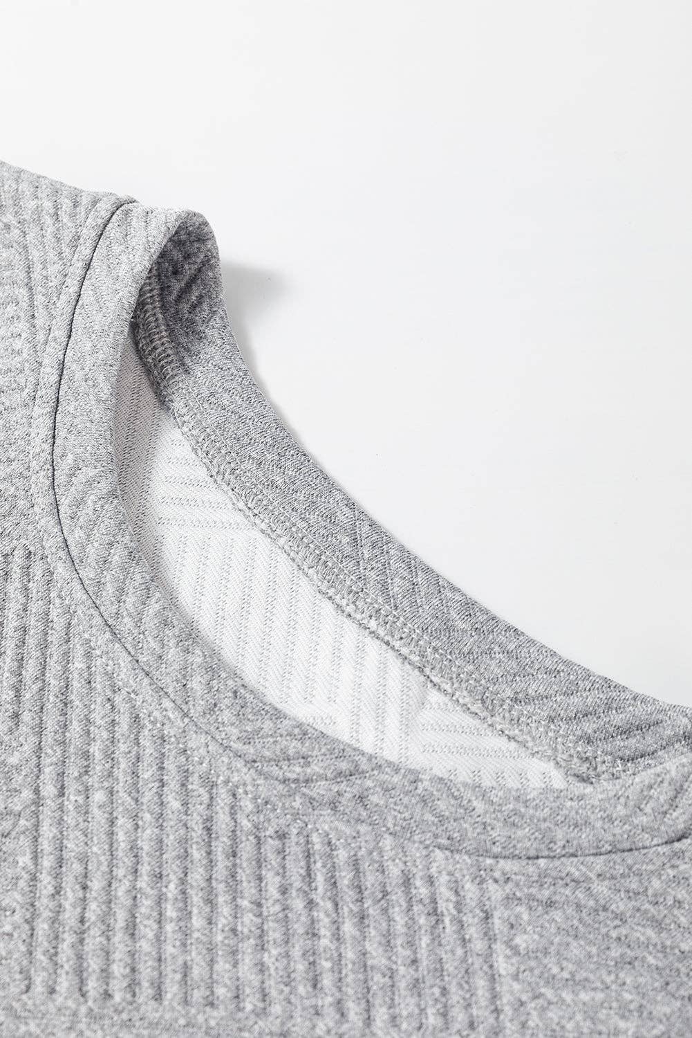 Customizable Solid Color Textured Long Sleeve Shift Dress: Gray / 97%Polyester+3%Elastane / L