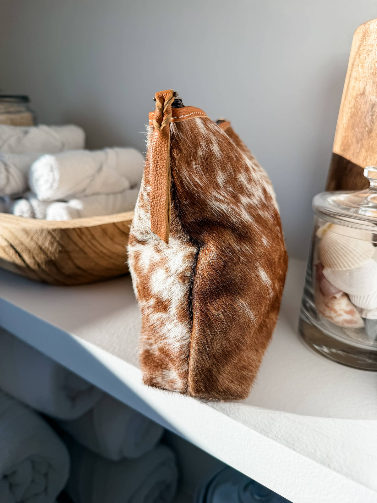 Western Cowhide Makeup Bag Travel: LEOPARD + RAINBOW