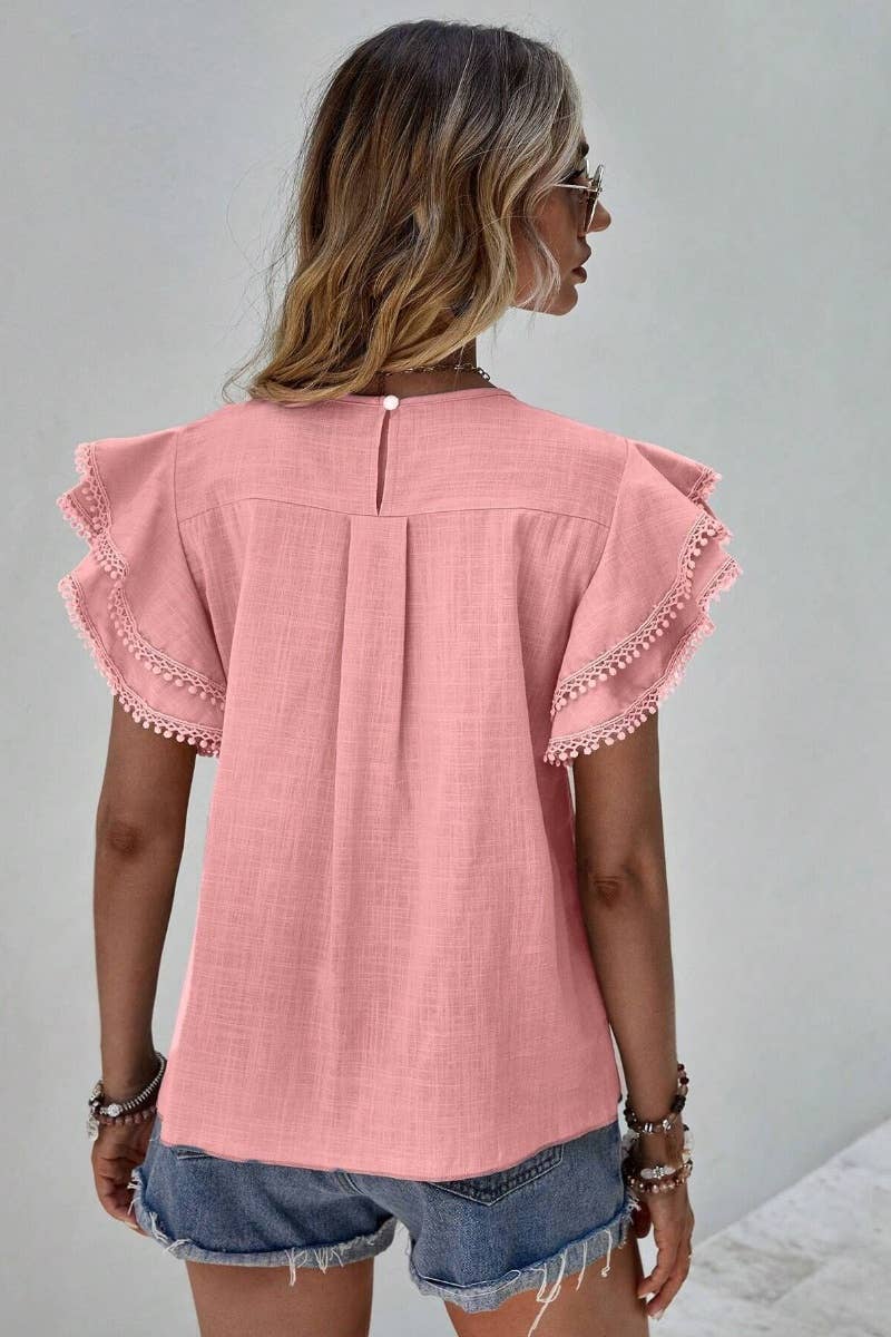 CWTBLS1120_SUMMER BAGGY BAT-SLEEVED SHORT-SLEEVED TOP: Pink / (M) 1