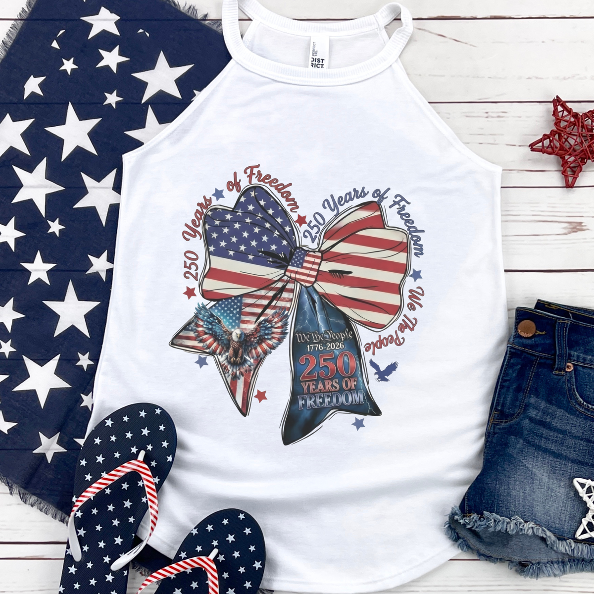 America 250 Years of Freedom Coquette Bow Rocker Tank Top: White / Small