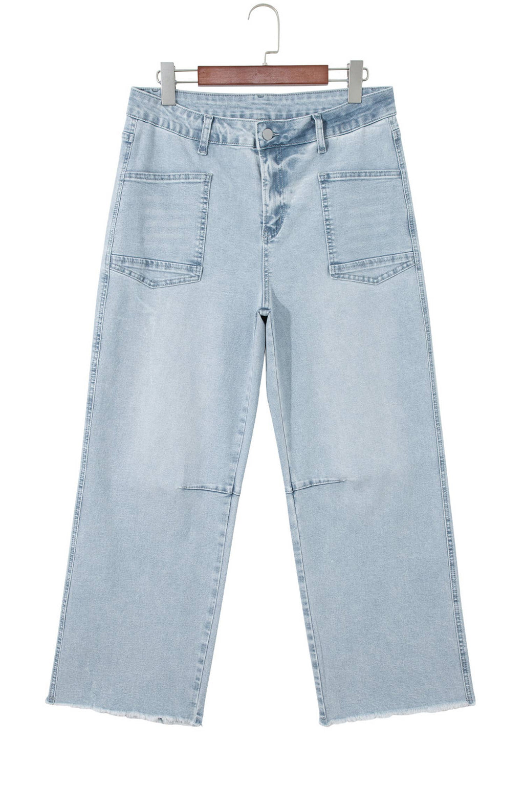 Solid Frayed Regular Cropped Light Wash Denim Jeans 4-4X: Beau Blue / 8