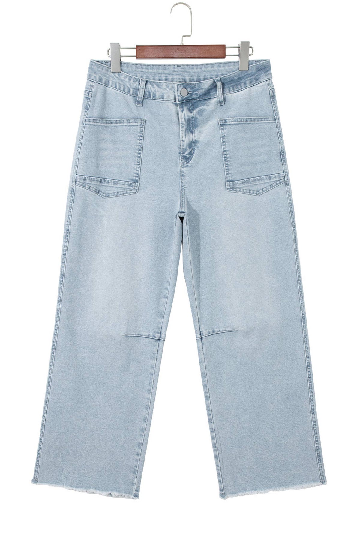 Solid Frayed Regular Cropped Light Wash Denim Jeans 4-4X: Beau Blue / 8
