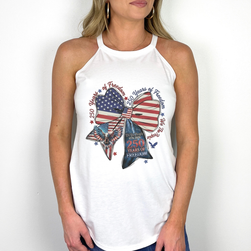 America 250 Years of Freedom Coquette Bow Rocker Tank Top: White / Large