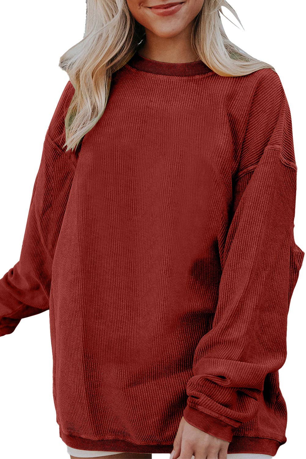 Ribbed Corded Oversized Sweatshirt: Grass Green / 100%Polyester / M
