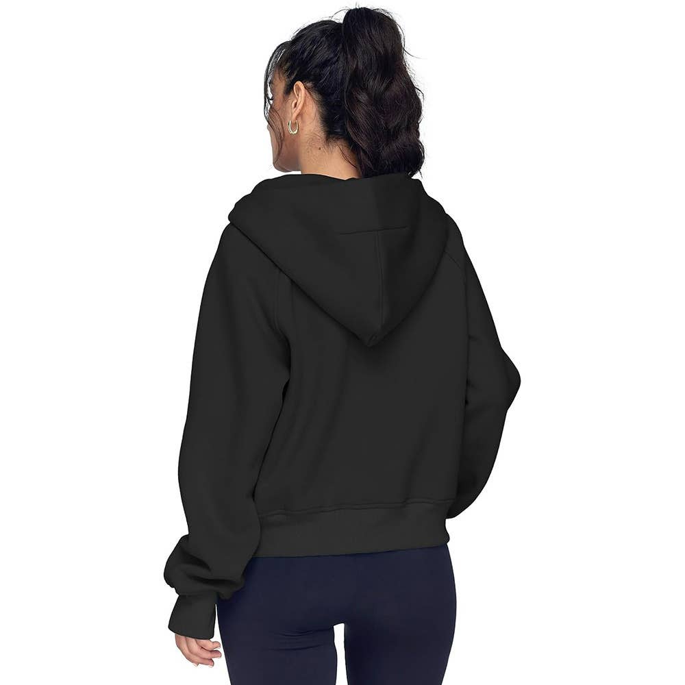 Athleisure half zip fleece hoodie funnel neck jacket: Ash / S