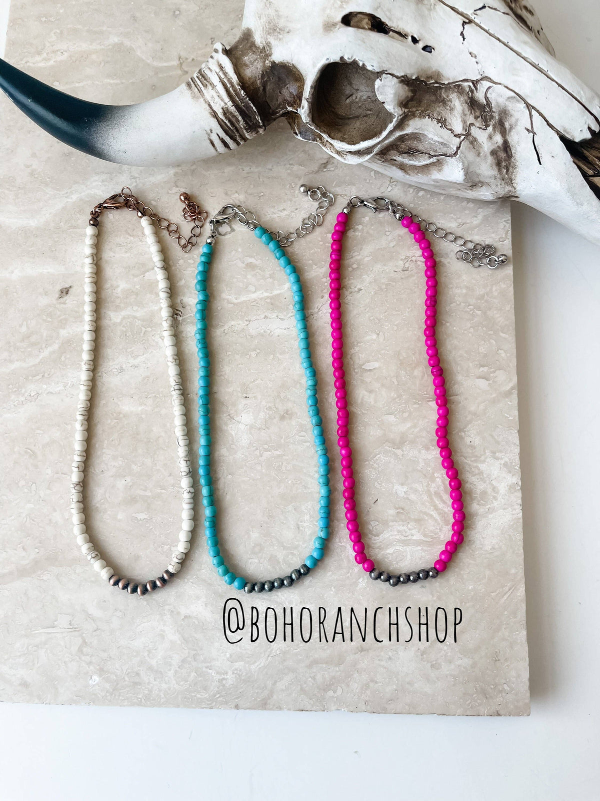 Western Navajo Style Bead Choker Necklace: Turquoise
