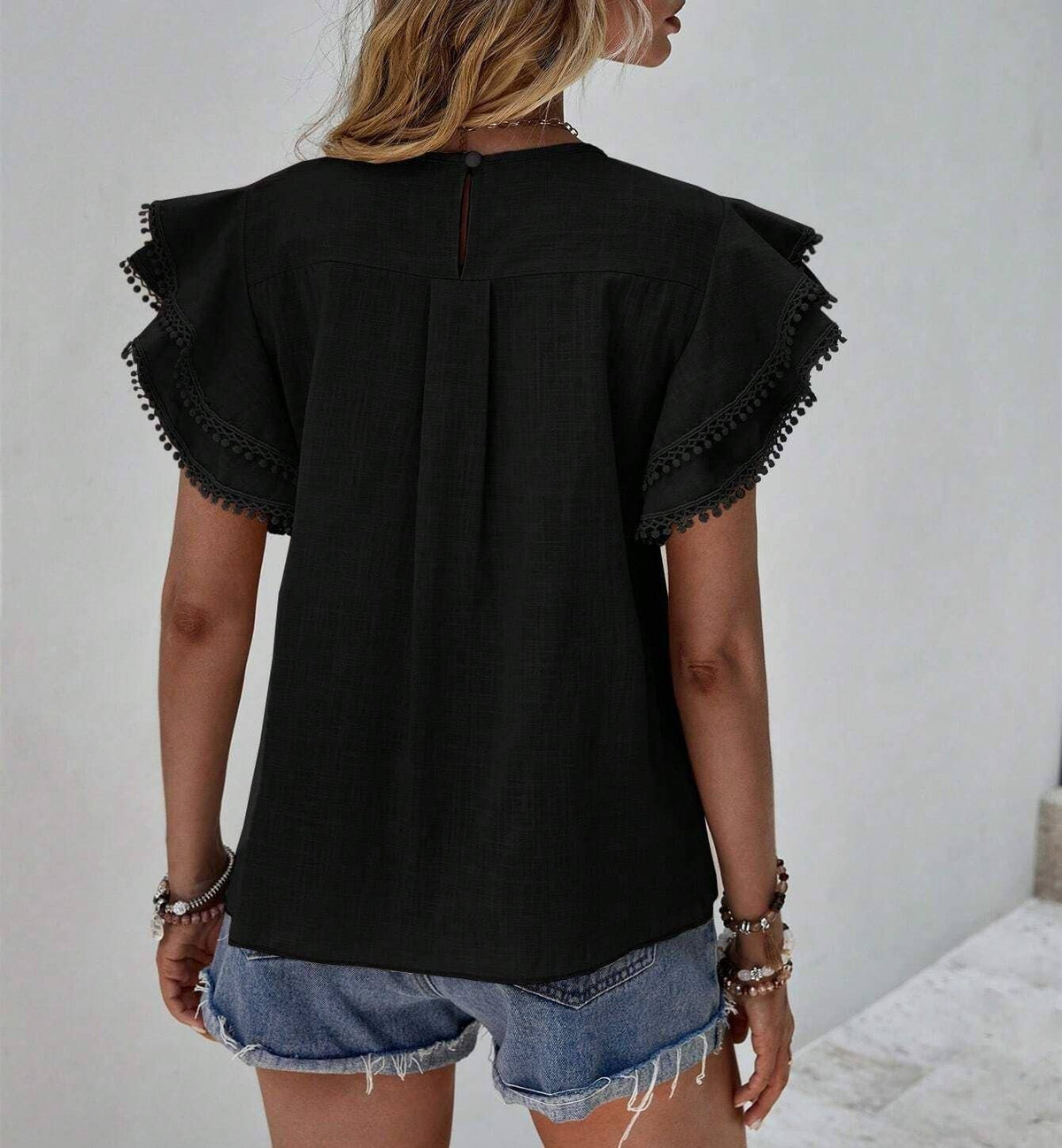 Summer Casual Loose Shirt Ruffle Short Sleeve Top: Pink / L