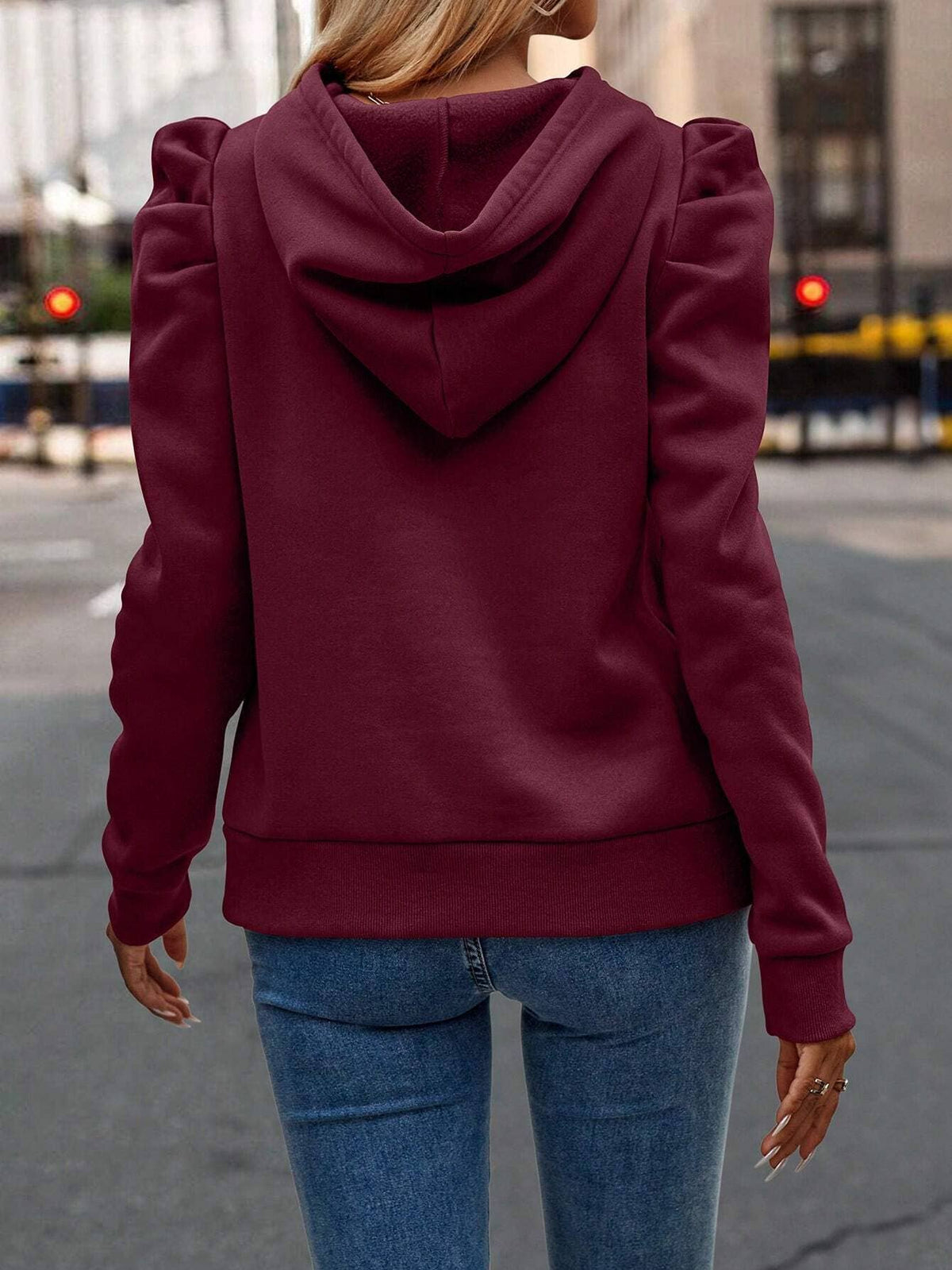 Hooded Solid Color Casual Sweatshirt: Navy / S