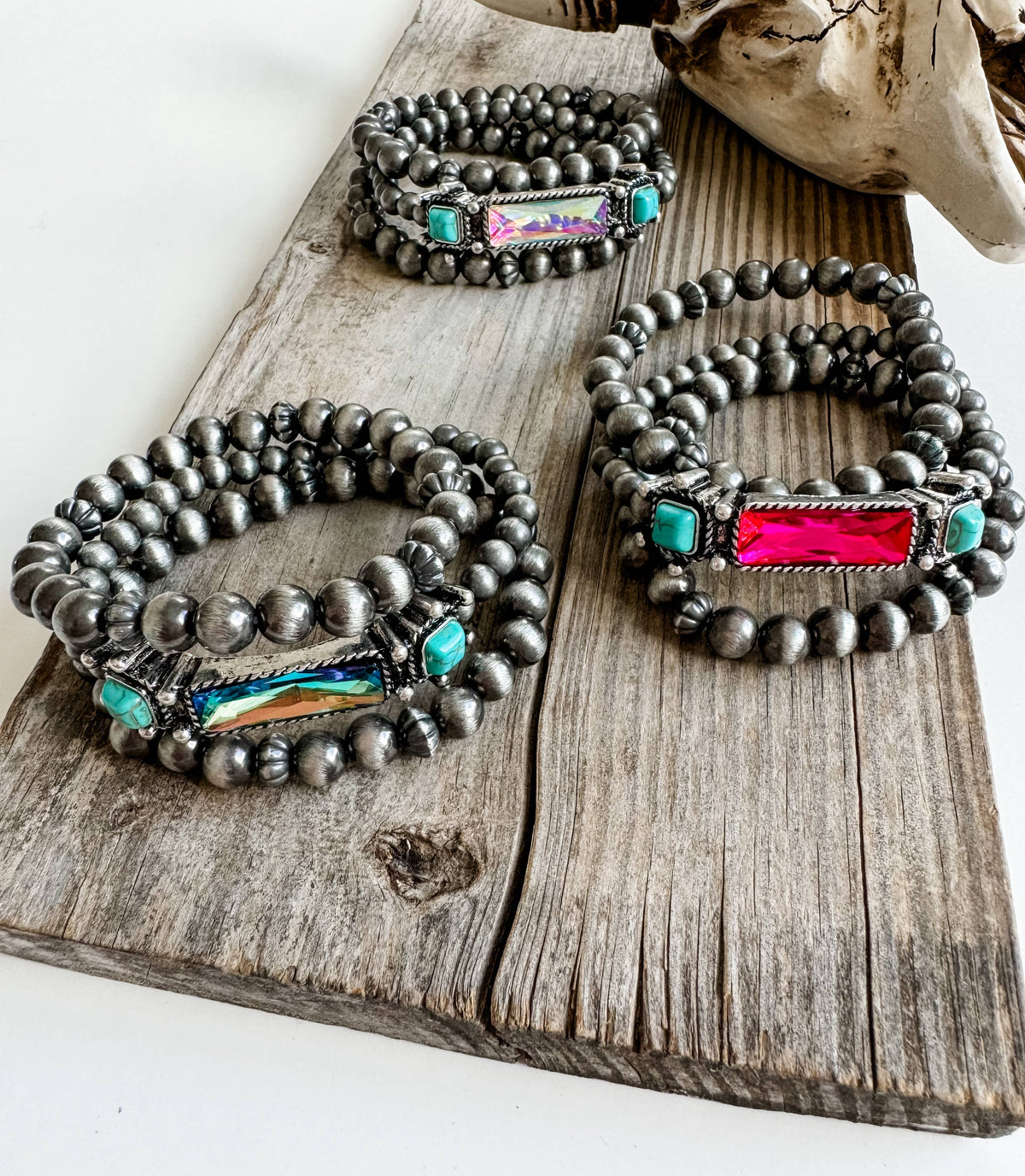 WESTERN STYLE BEADED BRACELET SET: TURQUOISE
