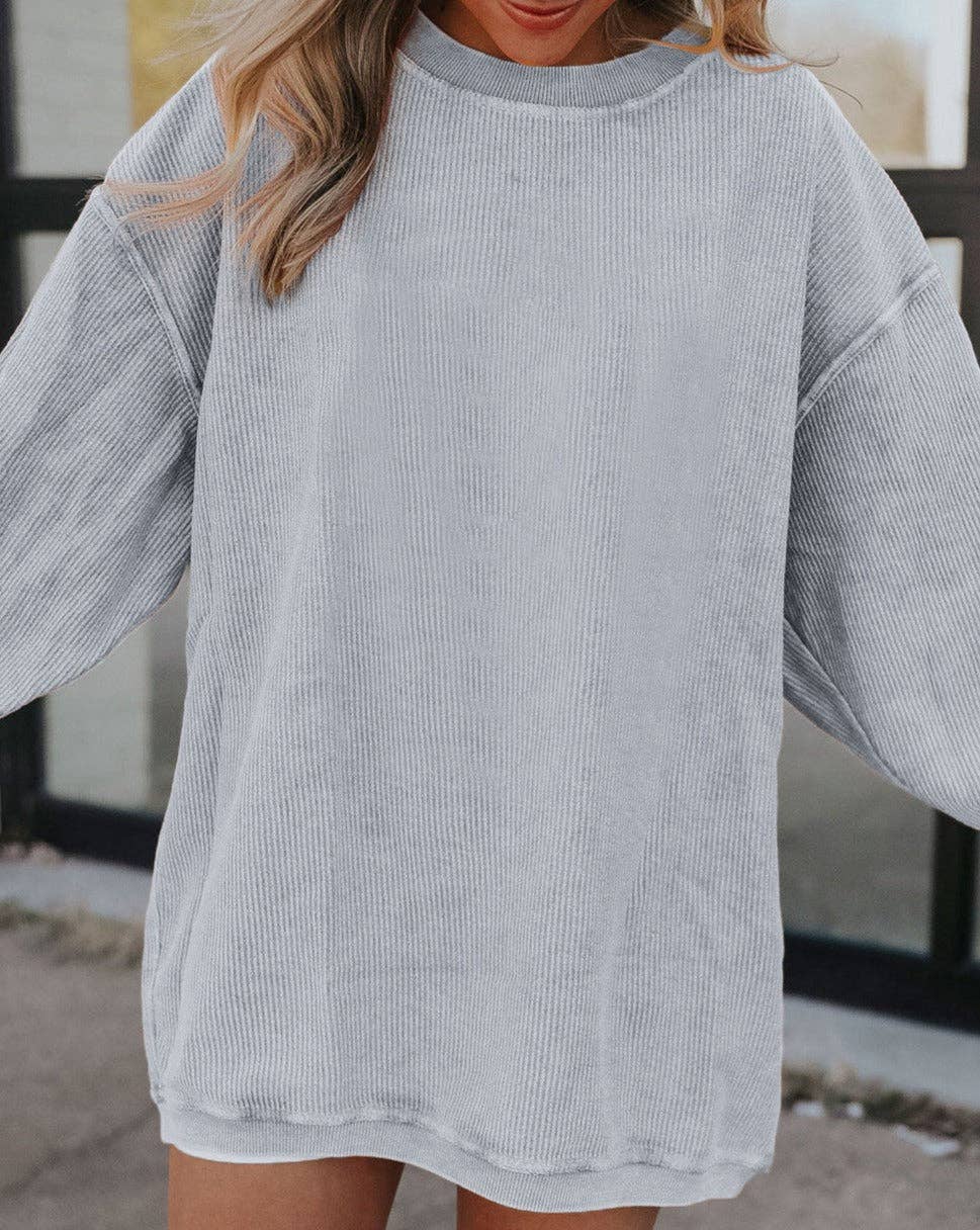 Ribbed Corded Oversized Sweatshirt: Grass Green / 100%Polyester / M