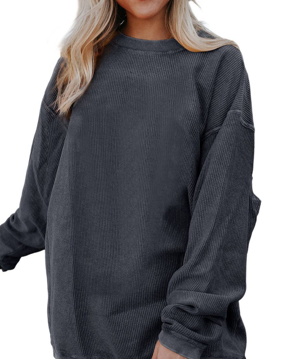 Ribbed Corded Oversized Sweatshirt: Grass Green / 100%Polyester / M