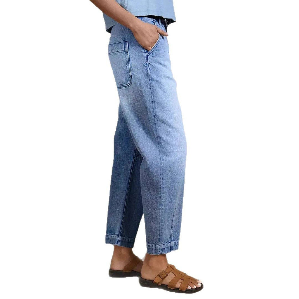 Trendy Casual High-Waisted Loose-Fit Denim Cropped Pants: Light Blue / L
