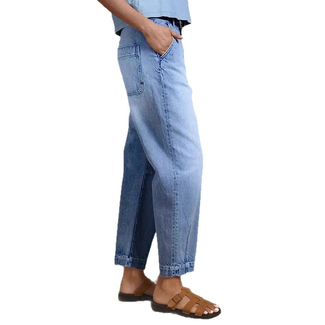 Trendy Casual High-Waisted Loose-Fit Denim Cropped Pants: Light Blue / S