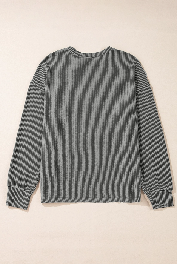 Dark Gray Corded Game Day Graphic Long Sleeve Crewneck Top