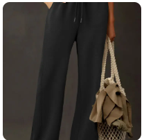 Black Scuba Drawstring Elastic Waistband Solid Color Sweatpants