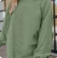 Ribbed Corded Oversized Sweatshirt - Grass Green