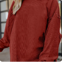 Ribbed Corded Oversized Sweatshirt - Racing Red