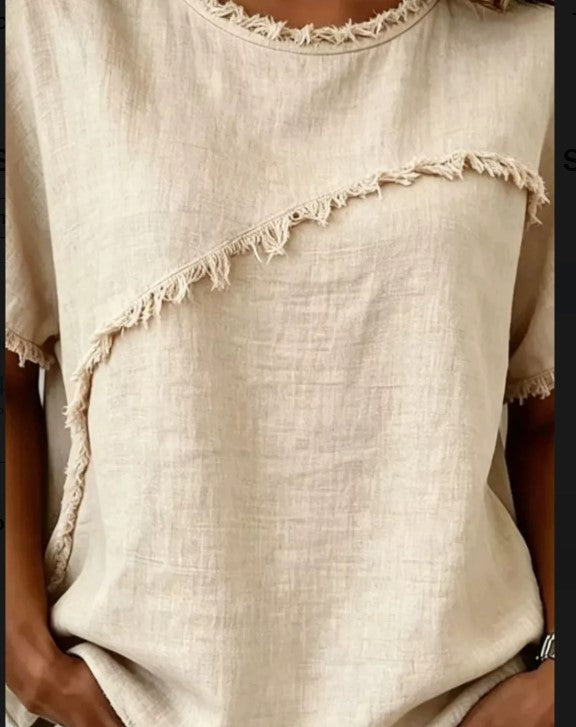 Full Size Frayed Hem Short Sleeve Top