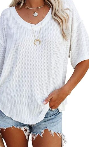 Waffle Knit V-Neck Short Sleeve T-Shirt ~ M