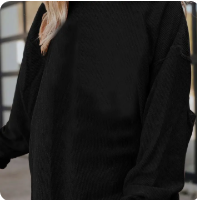 Ribbed Corded Oversized Sweatshirt - Black