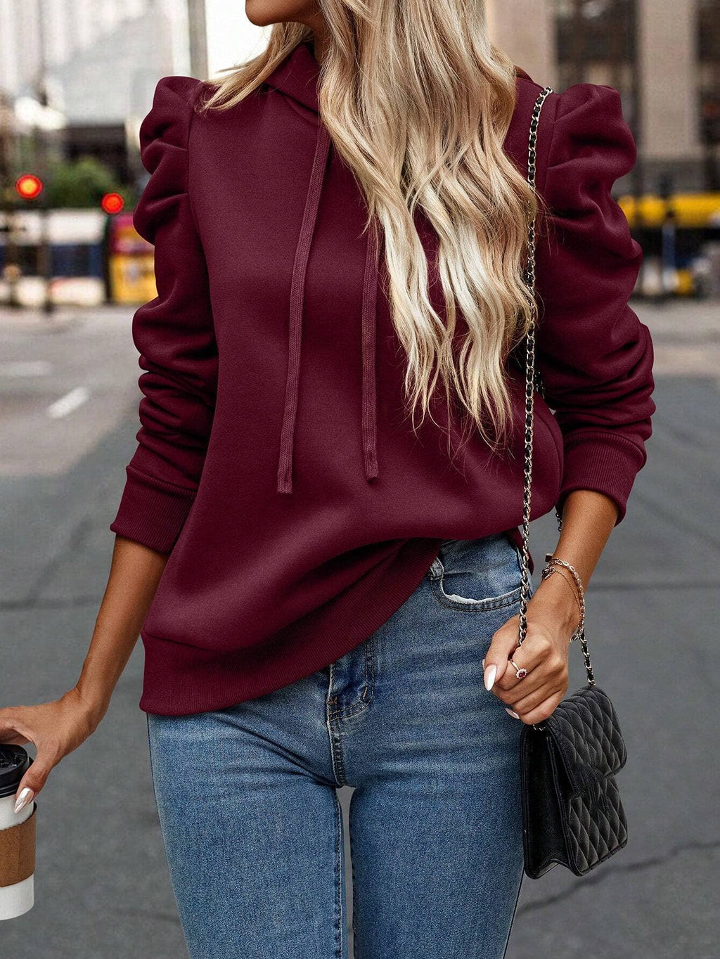 Hooded Solid Color Casual Sweatshirt: Navy / XXL