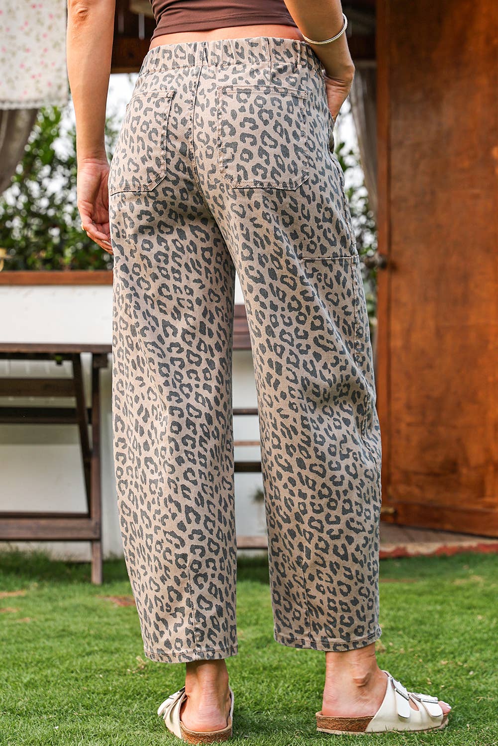 Fall 2026 Leopard Drawstring Waist Pocketed Wide Leg Jeans: As shown / Missy / 6