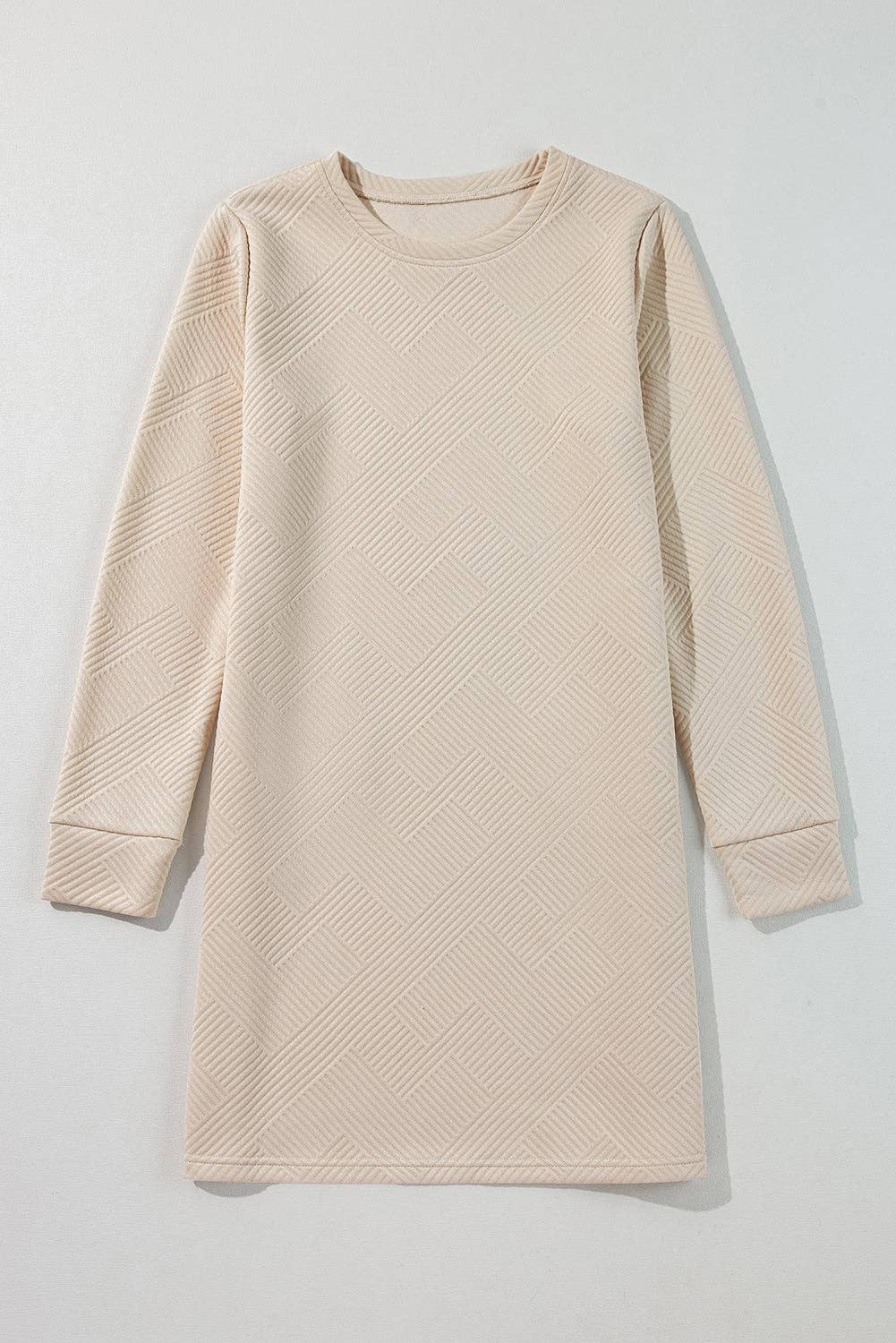 Customizable Solid Color Textured Long Sleeve Shift Dress: Gray / 97%Polyester+3%Elastane / L
