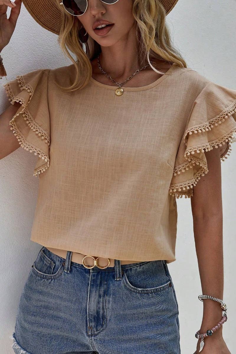 CWTBLS1120_SUMMER BAGGY BAT-SLEEVED SHORT-SLEEVED TOP: Pink / (M) 1