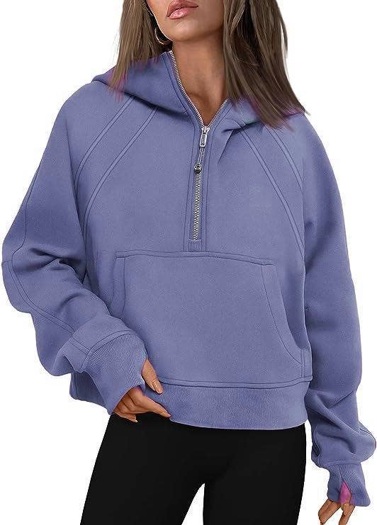 Athleisure half zip fleece hoodie funnel neck jacket: Ash / L