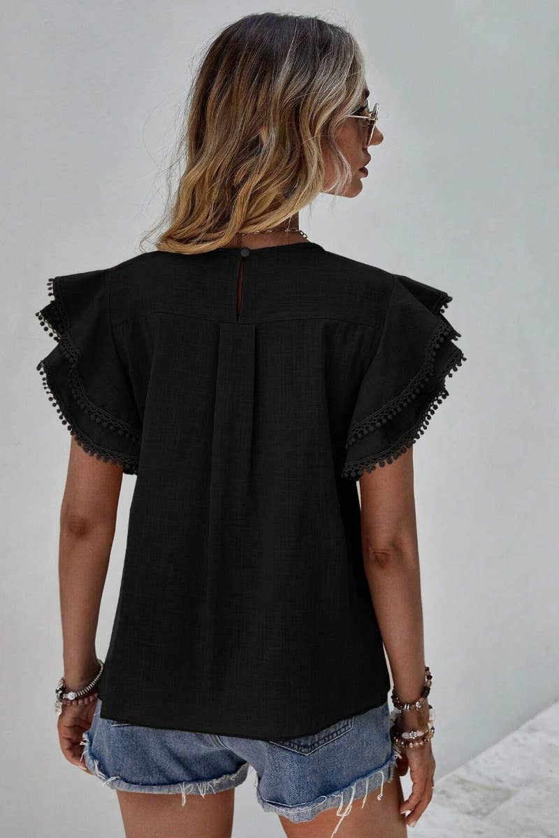 CWTBLS1120_SUMMER BAGGY BAT-SLEEVED SHORT-SLEEVED TOP: Pink / (M) 1