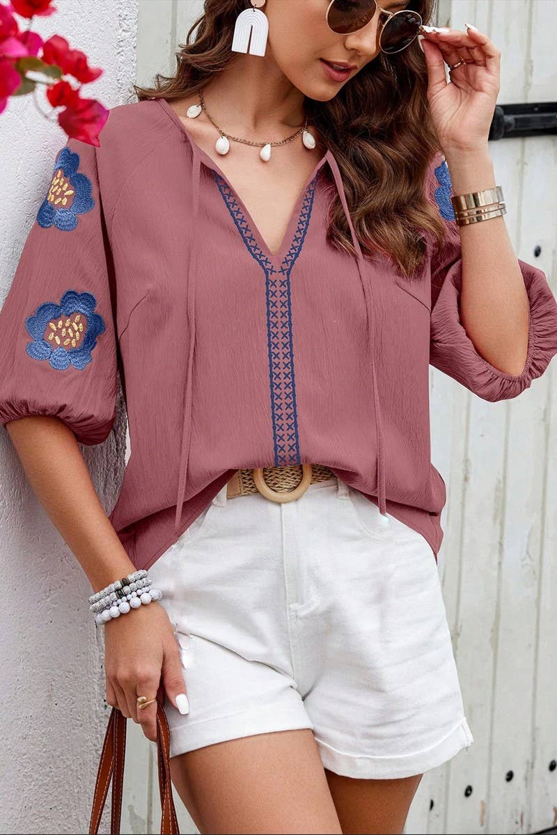 CWTSTS0678_SPRING AND AUTUMN DESIGN V-NECK LOOSE SHIRT: APRICOT / (M) 1