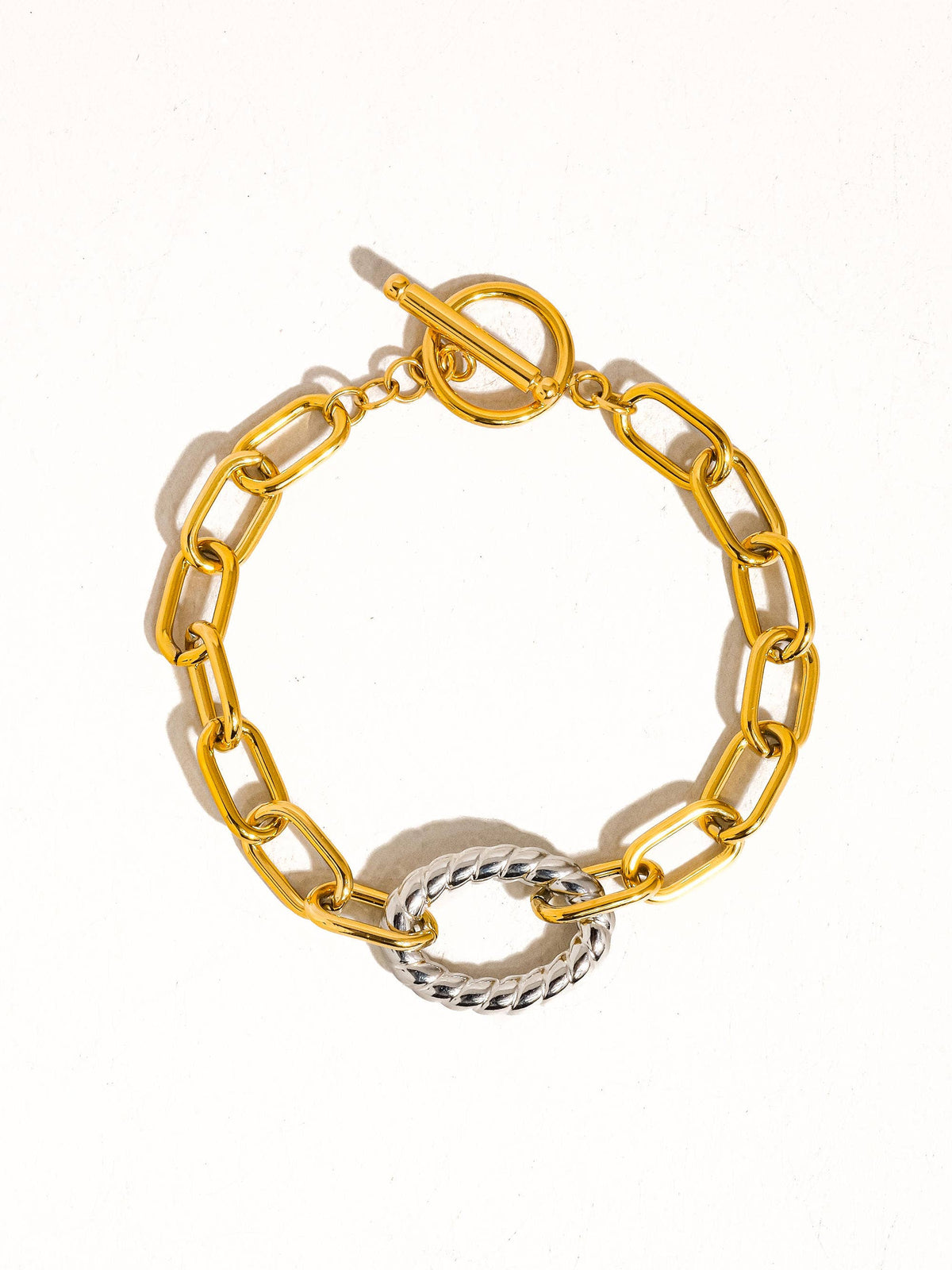 Henriette 18K Gold Non-Tarnish Two Tone Bold Chain Bracelet: Multi-Colored