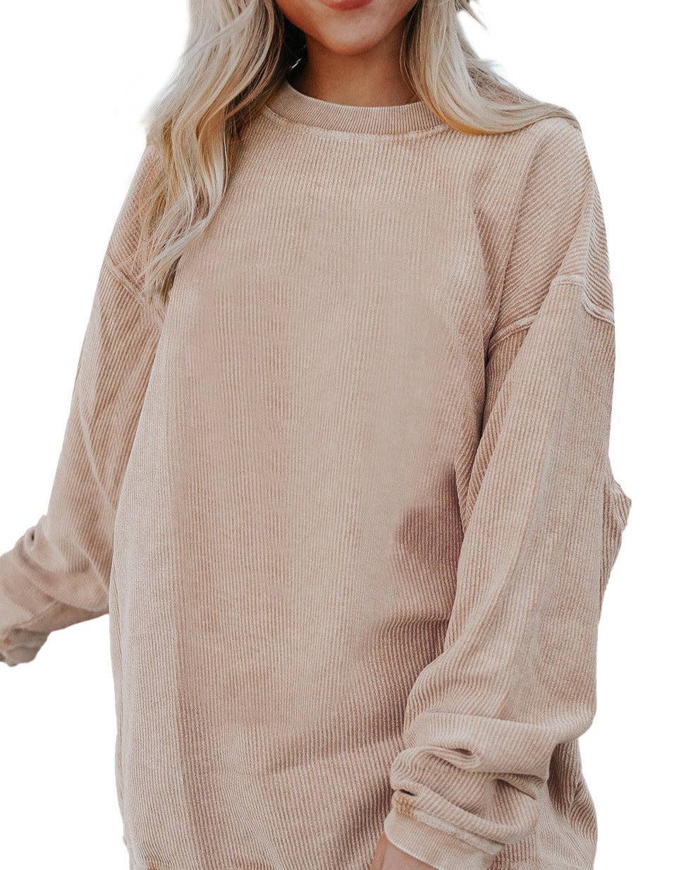 Ribbed Corded Oversized Sweatshirt: Grass Green / 100%Polyester / M