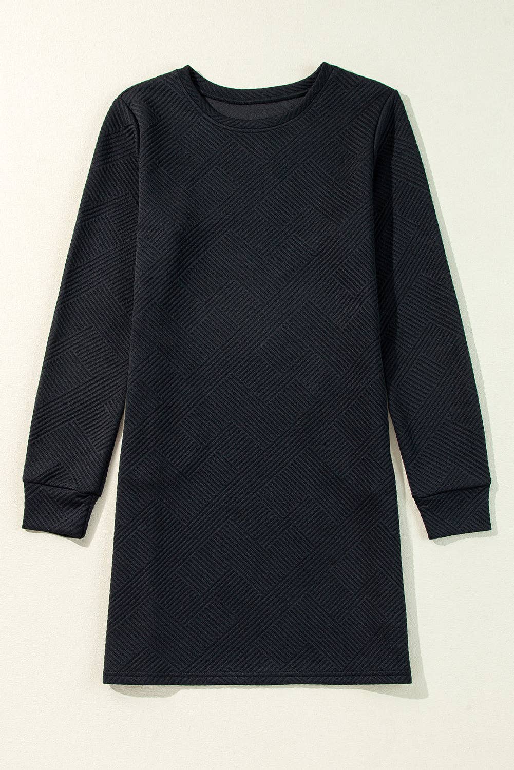 Customizable Solid Color Textured Long Sleeve Shift Dress: Gray / 97%Polyester+3%Elastane / L