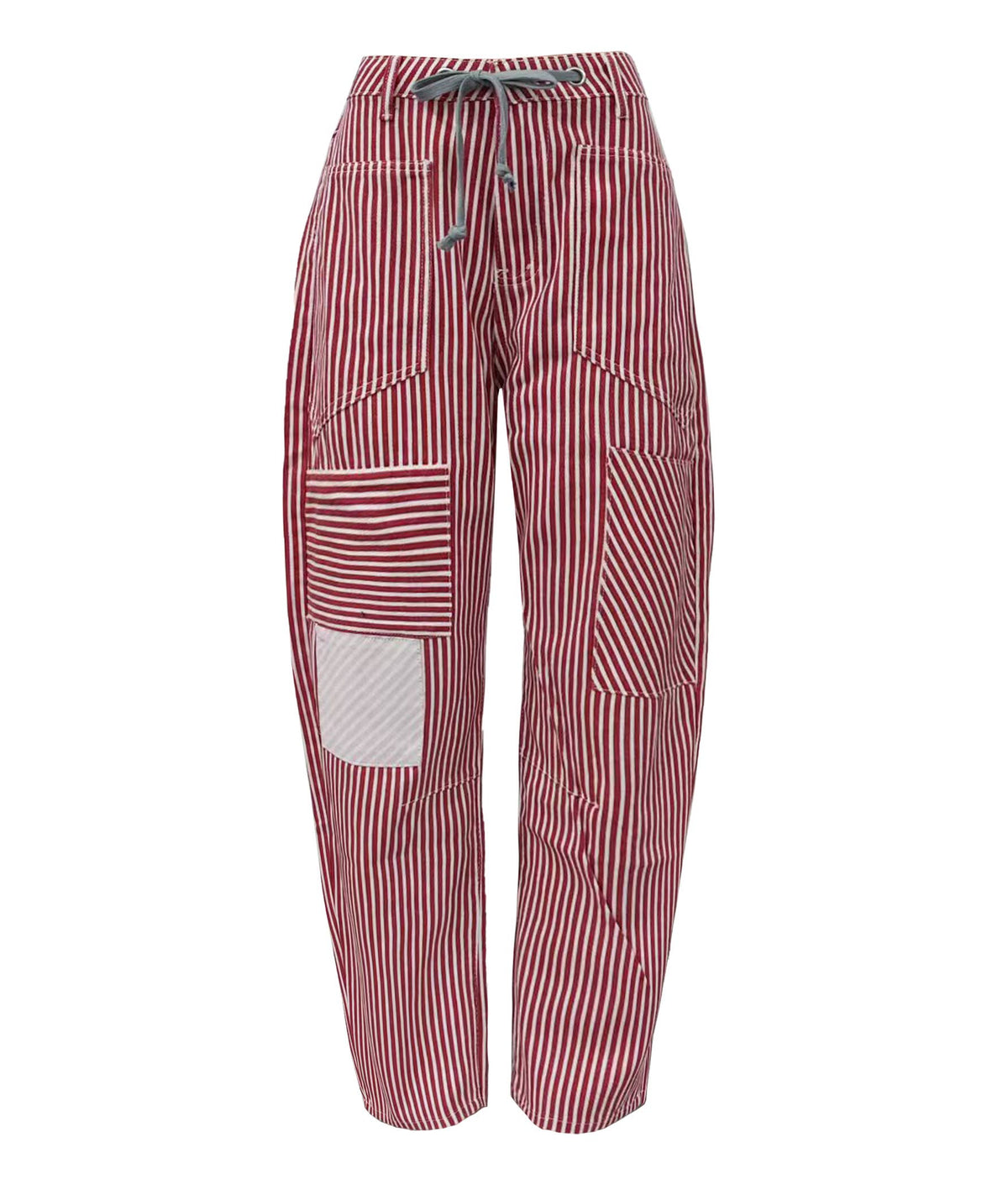 Fashion Mid-Rise Casual Striped Drawstring Wide-Leg Pants: Black / S