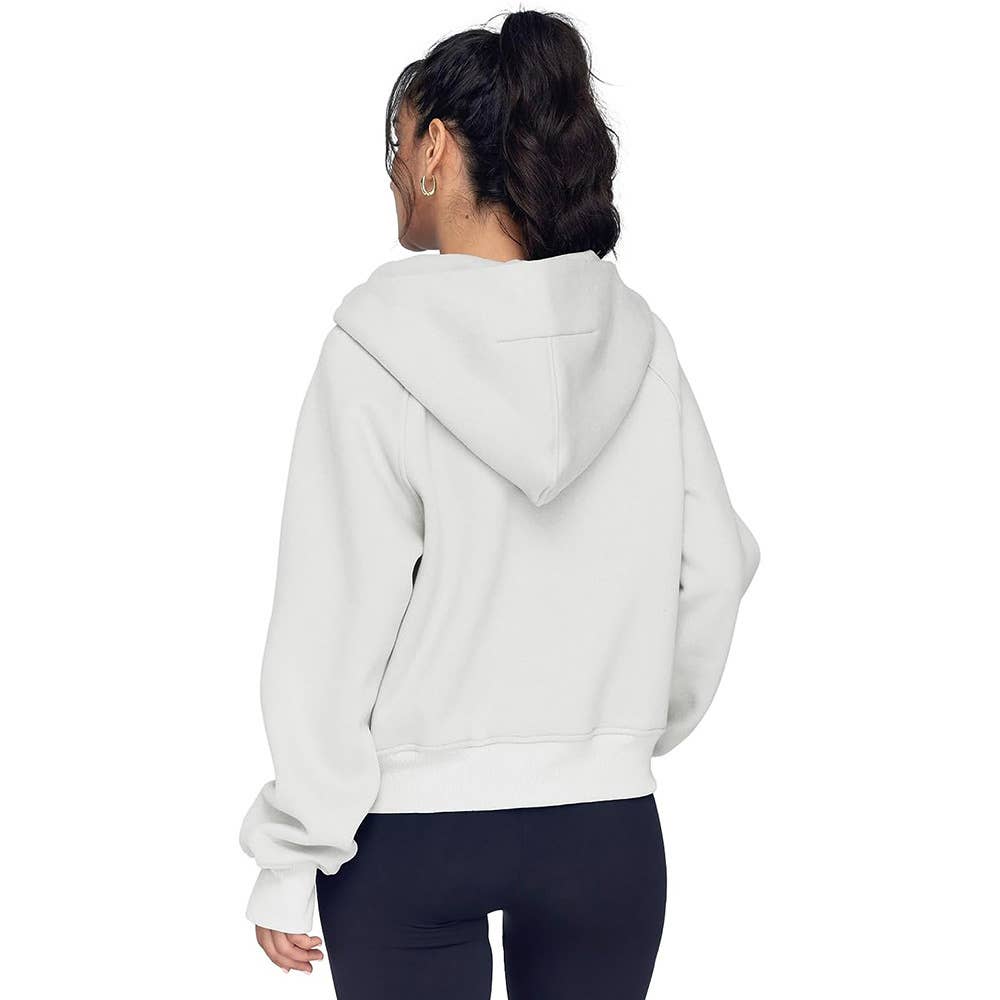 Athleisure half zip fleece hoodie funnel neck jacket: Black / L