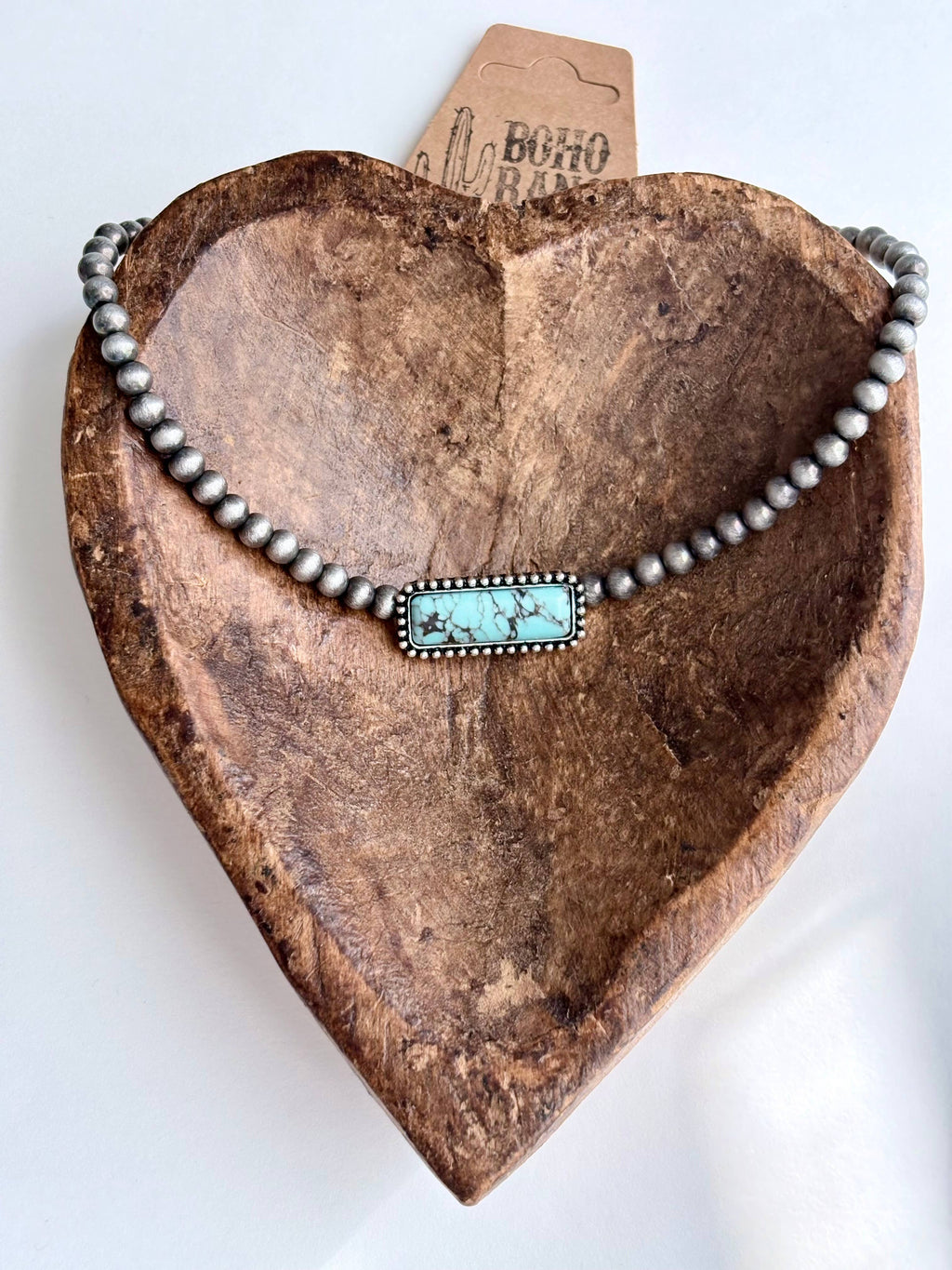 Western Turquoise Stone Pendant Navajo Pearl Choker Necklace: OVAL
