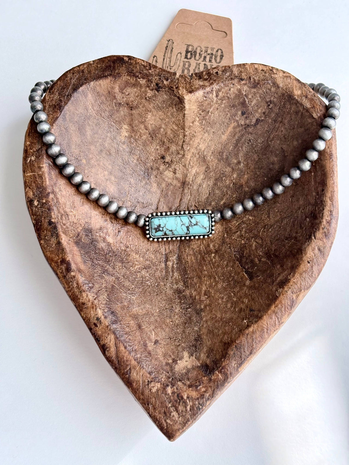Western Turquoise Stone Pendant Navajo Pearl Choker Necklace: OVAL