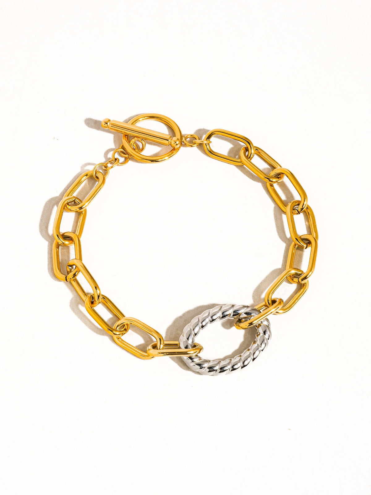 Henriette 18K Gold Non-Tarnish Two Tone Bold Chain Bracelet: Multi-Colored