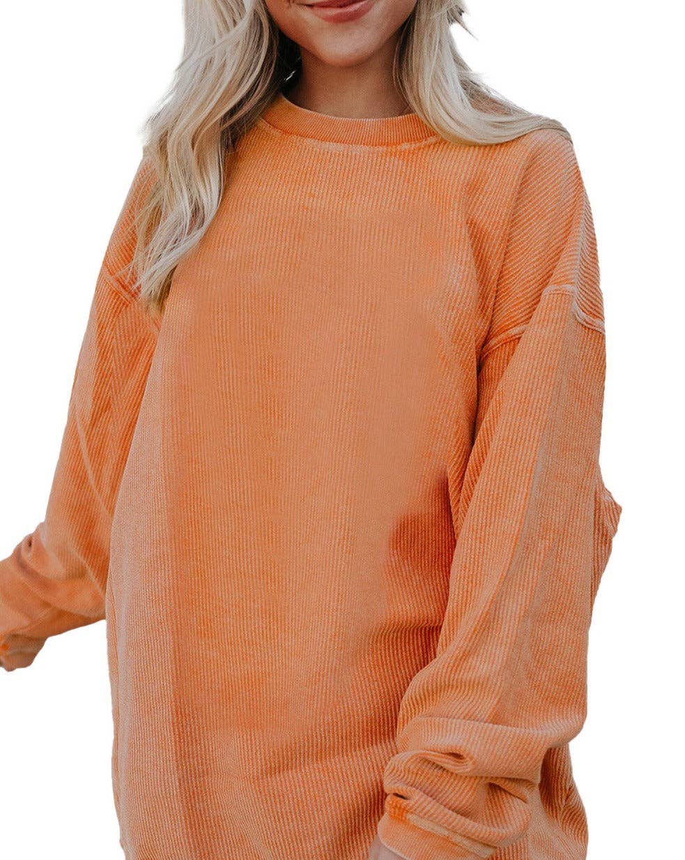Ribbed Corded Oversized Sweatshirt: Black / 100%Polyester / L