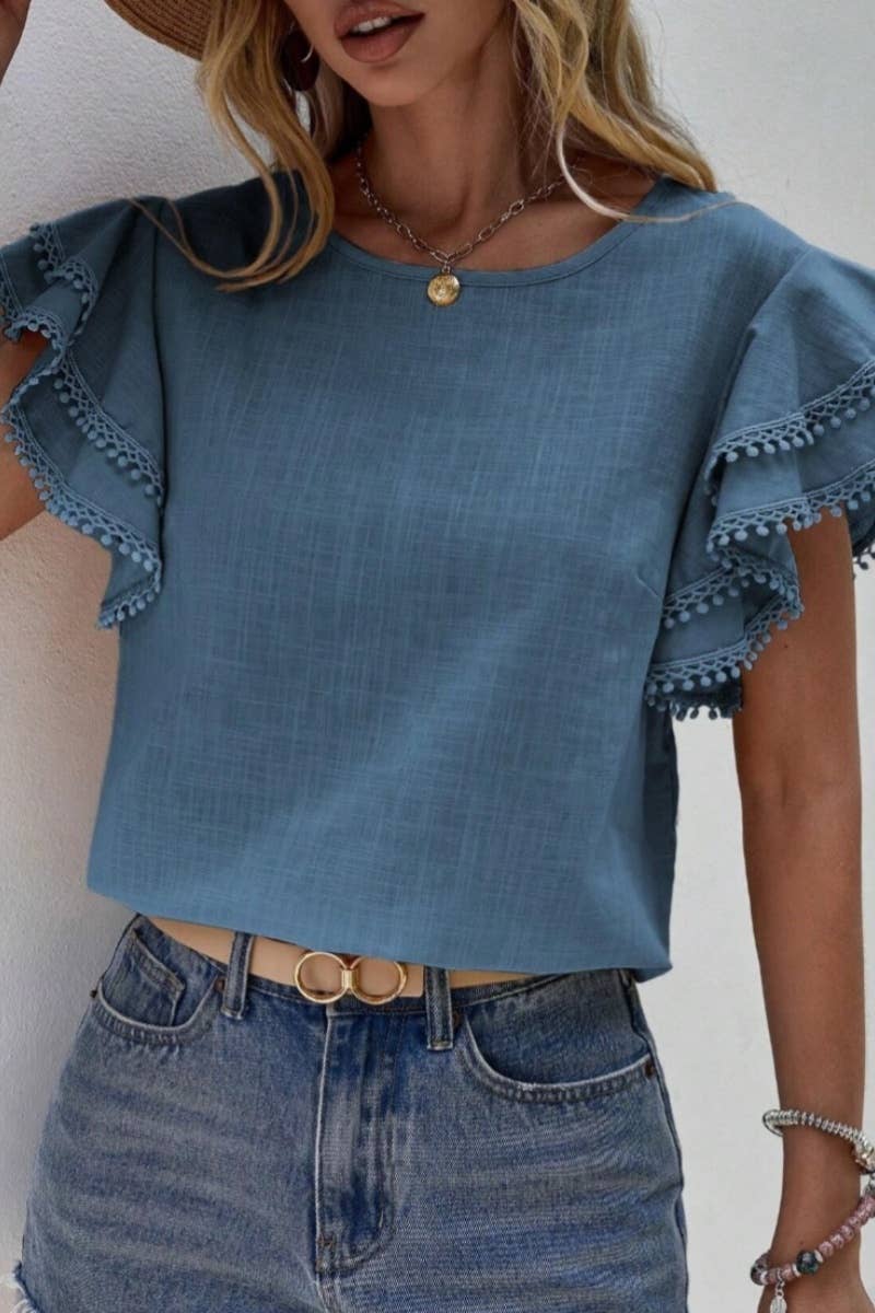 CWTBLS1120_SUMMER BAGGY BAT-SLEEVED SHORT-SLEEVED TOP: NAVY / (XXL) 1