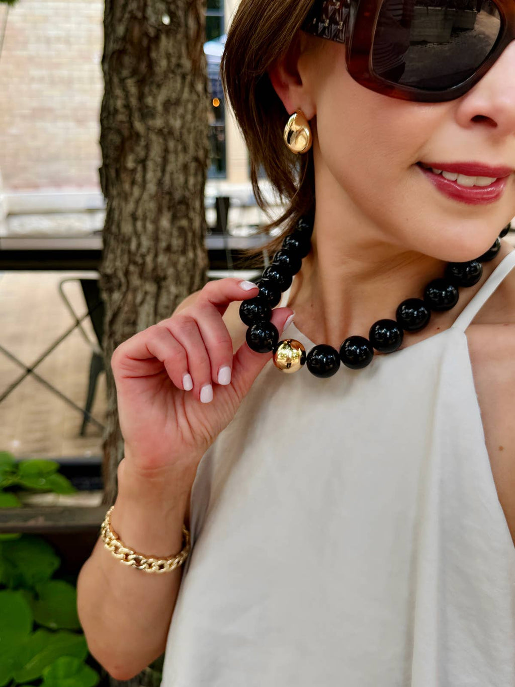 Marjorie Game Day Beaded Necklace: Black