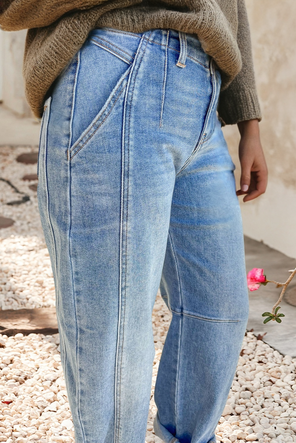 LDC Multi Seam Detail Barrel Jeans: Sky Blue / 4