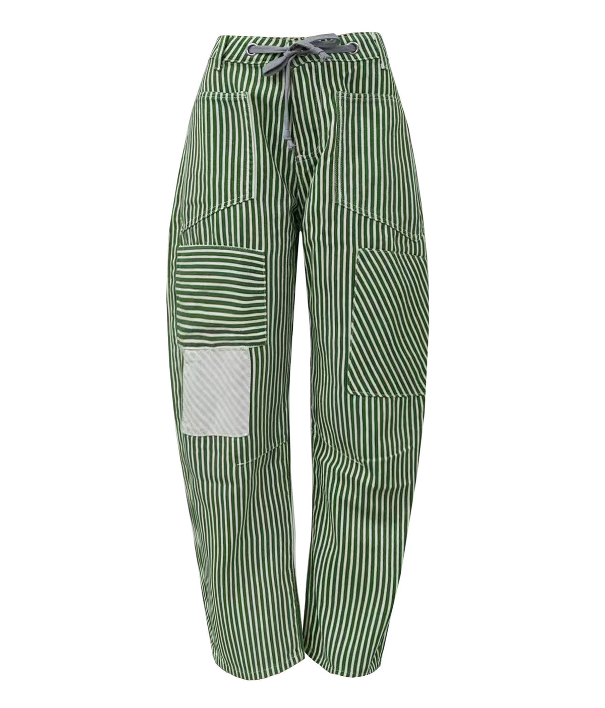 Fashion Mid-Rise Casual Striped Drawstring Wide-Leg Pants: Black / S