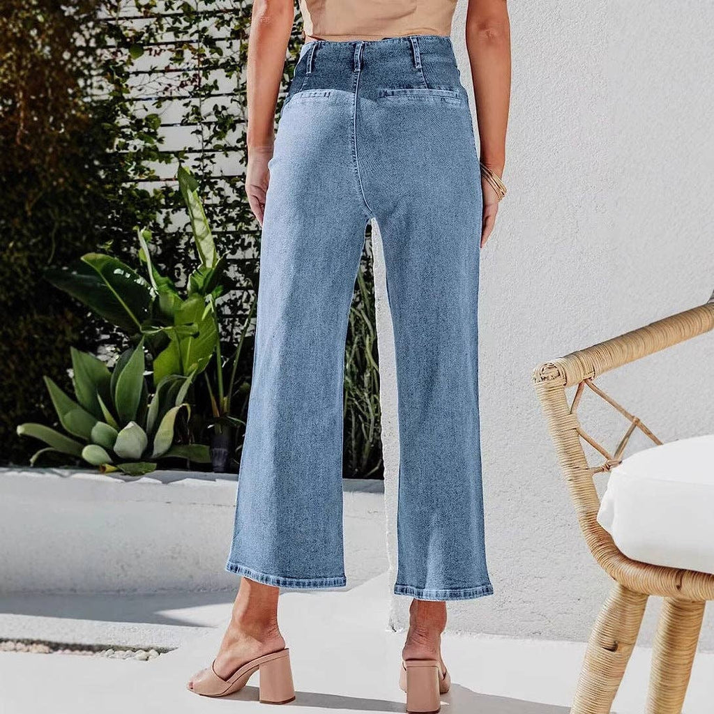 High-Waisted Stretch Denim Pants for Women - Classic Straight-Leg Jeans: Black / L