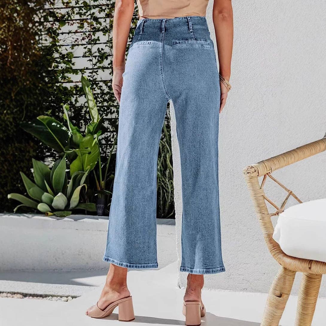 High-Waisted Stretch Denim Pants for Women - Classic Straight-Leg Jeans: Black / L