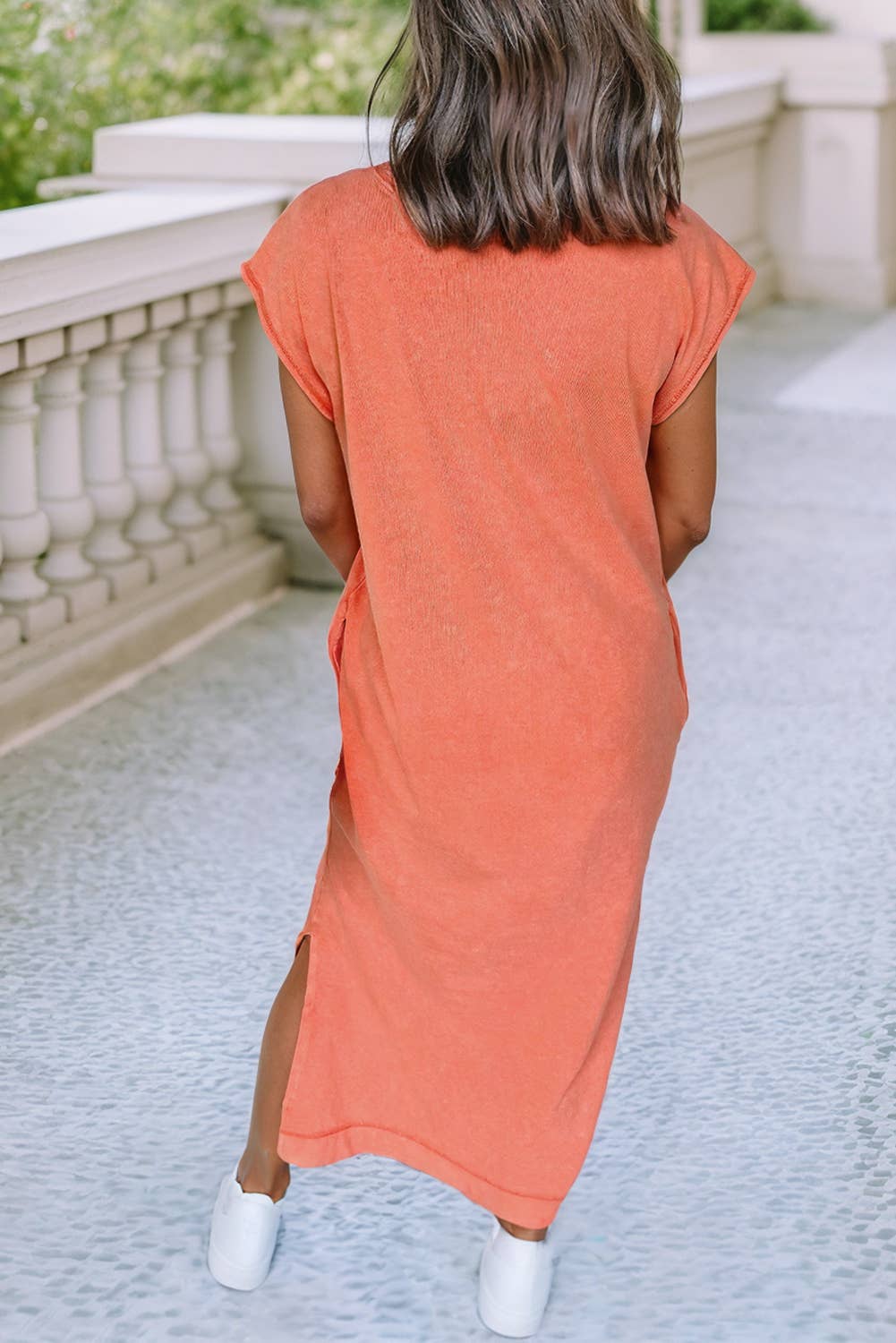 LDC Mineral Wash Pocketed T-shirt Long Dress: Carrot / L