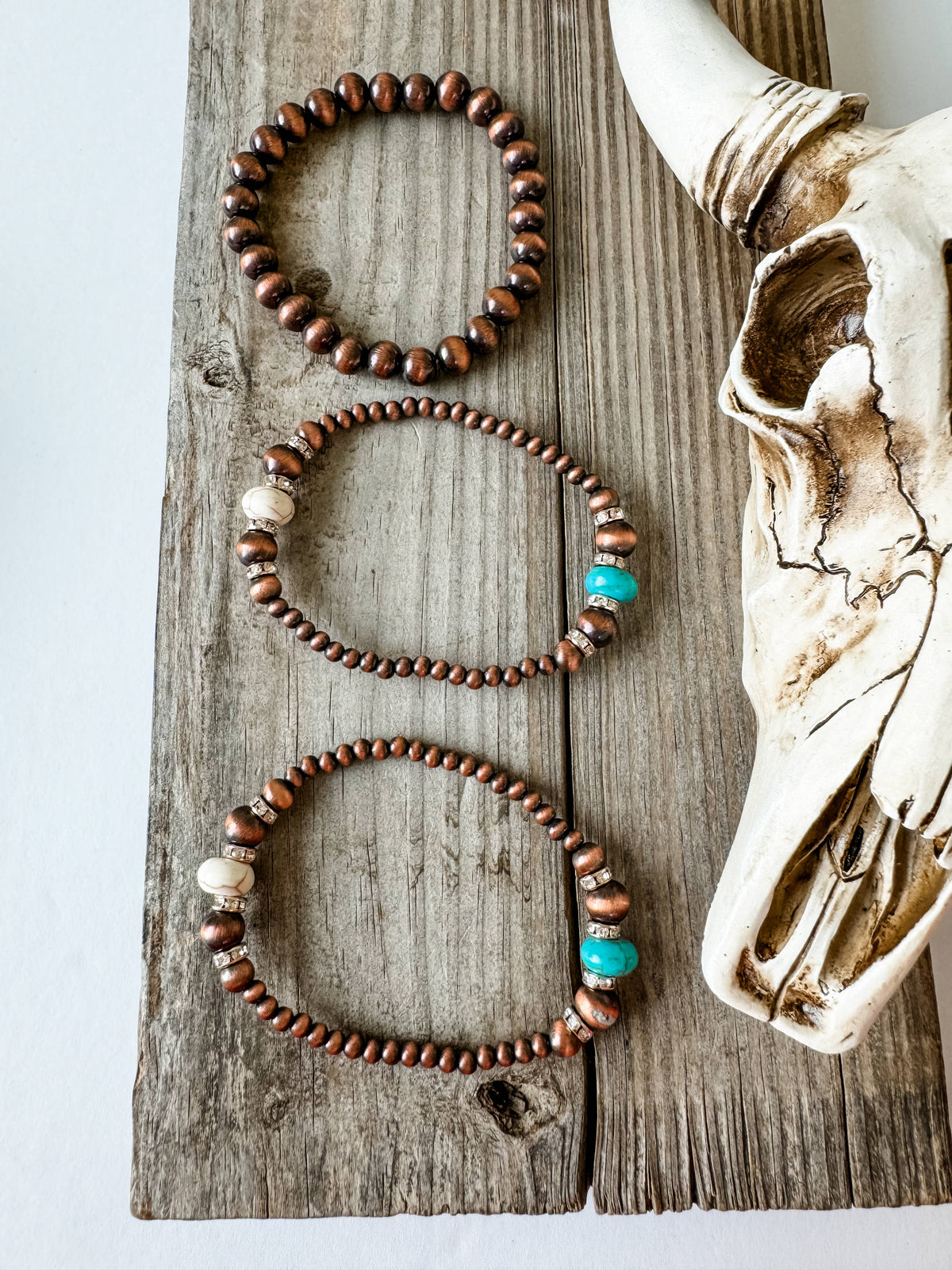 Western Pearl and Bead Stackable Bracelets: SILVER