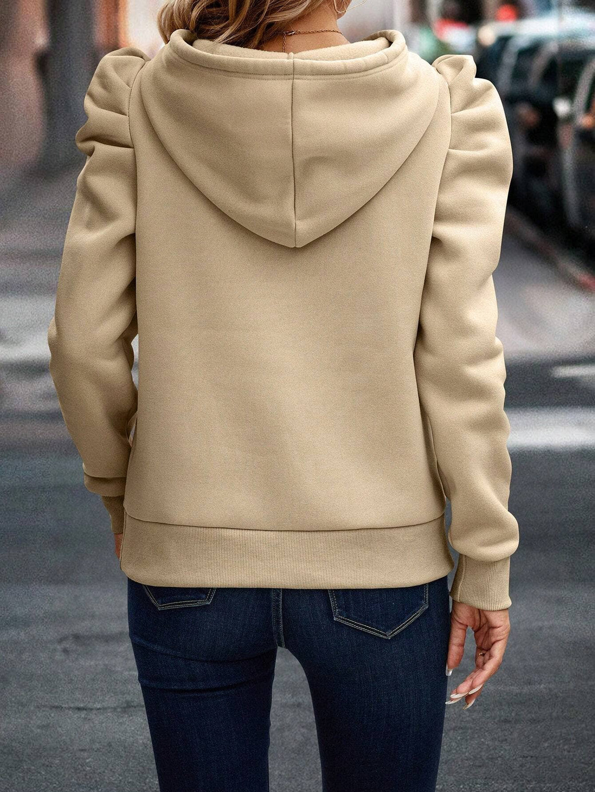 Hooded Solid Color Casual Sweatshirt: Navy / XXL