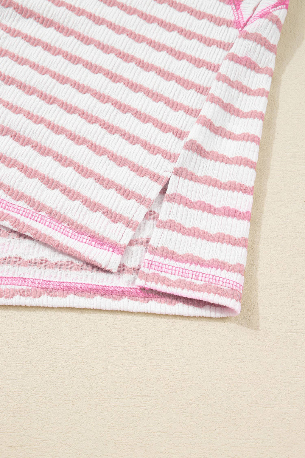 Stripe Textured Knit Split Hem Half Sleeve Top | S-4X: Sky Blue Stripe / XL